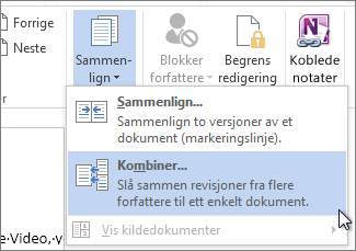 Kommandoen Kombiner på Sammenlign-menyen