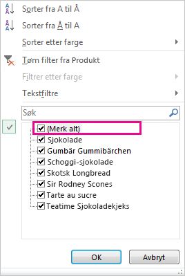 Merk alle-boksen i galleriet Sorter og filtrer