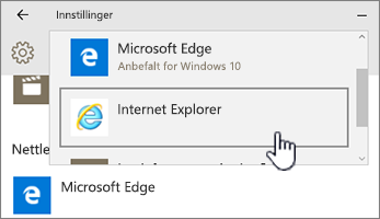 Valg av Edge eller IE-nettleseren i standardprogrammer