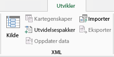 XML-kommandoer på Utvikler-fanen