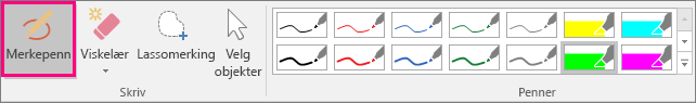 Viser knappen Merkepenn i Håndskriftverktøy