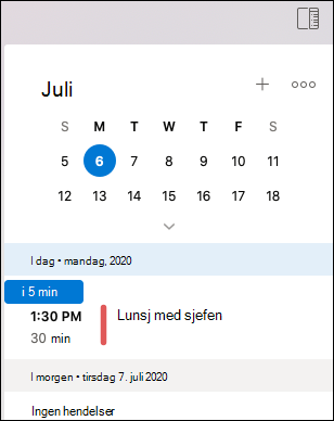 Min dag-menyen for Outlook Mac.