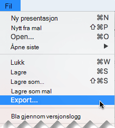 Velg Eksporter på Fil-menyen