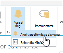 Angi varsel for et element med valgt element i SharePoint 2016