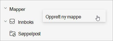 Skjermbilde av Opprett ny mappe valgt i Flere alternativer-menyen i mapperuten