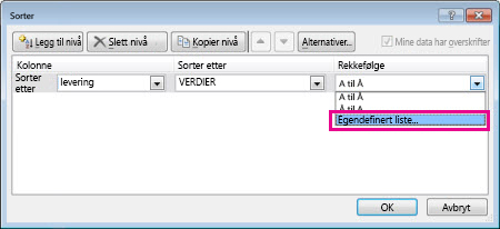 Dialogboksen Sorter