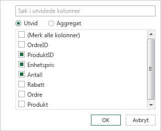 Velge kolonnenavn