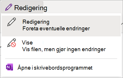 Skjermbilde av redigeringsmodus i OneNote-klassenotatblokk.