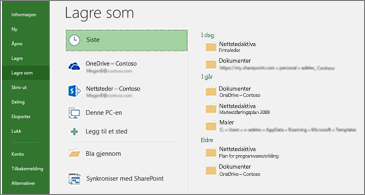 Lagre som-siden med Siste valgt