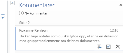 Kommentartråd i Word Online