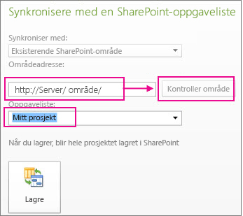 Lagre prosjektet til SharePoint