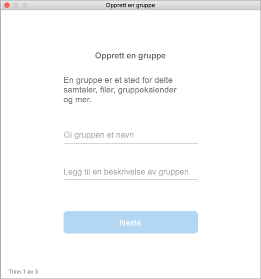 Viser opprett et gruppegrensesnitt på Mac