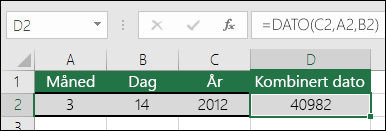 Eksempel 1 for dato-funksjonen