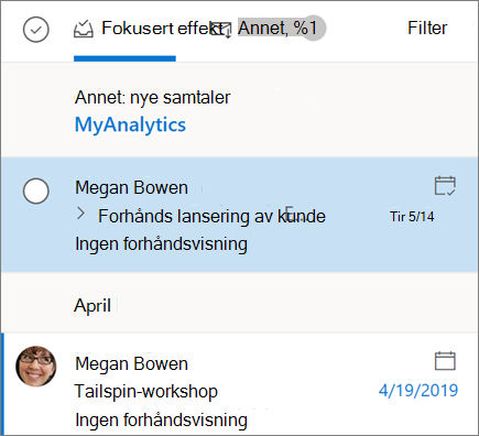 Outlook på nett Innboks-visningen