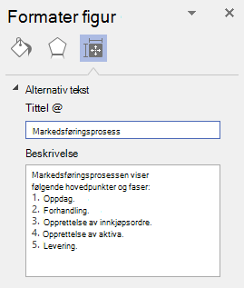 Dialogboksen Alternativ tekst for visualobjekter i Visio for Windows.