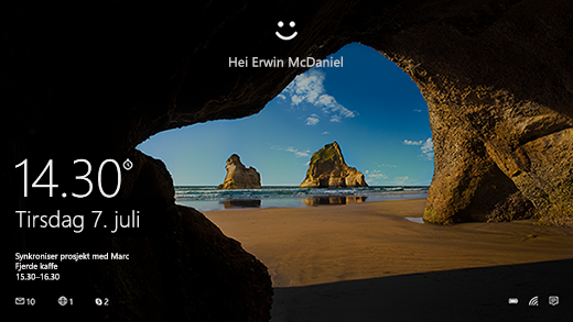 Startskjermen med Windows Hello hilsen