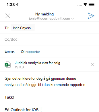 Opprette en ny e-post i Outlook Mobile