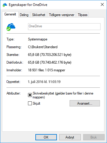 Egenskaper for OneDrive