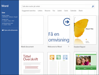 Startskjermen i Word
