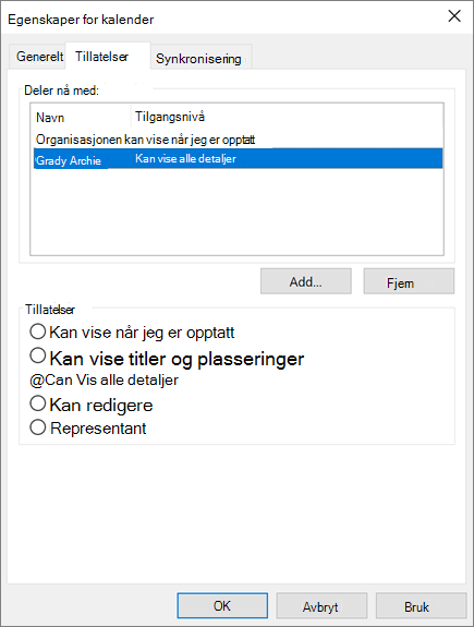 Dele kalenderen med andre i Outlook