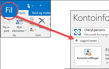 Velg Fil, og legg deretter til konto.