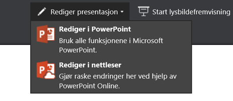 Redigere presentasjon til å velge rediger i nettleseren