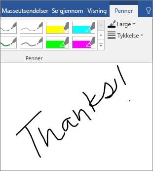 Viser et eksempel på håndskrevne ord i et Word-dokument