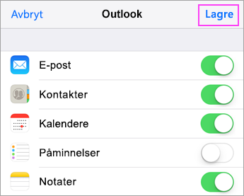 Synkroniseringsinnstillinger for konto