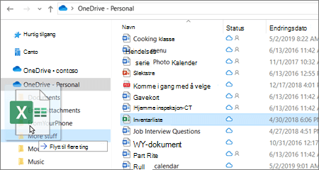 Bilde av flytting av fil til en annen mappe i OneDrive.
