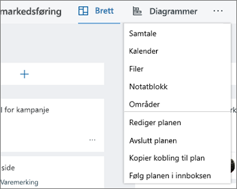 Klikk de tre prikkene for en fullstendig liste over verktøy for Planner