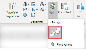 Hvis du vil sette inn et kartdiagram, merker du en celle i dataområdet, og deretter går du til Sett inn > diagrammer > Kart > velger du Skravurkart-ikonet.