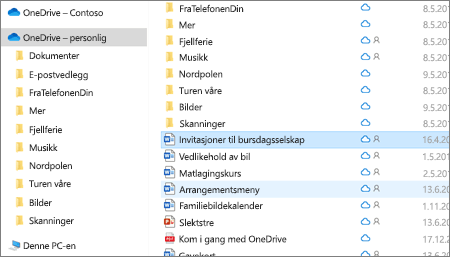 Et skjermbilde som viser Personlig-mappen på OneDrive i Filutforsker.