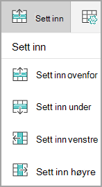 Sette inn rader eller kolonner