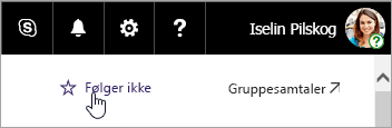 Et skjermbilde av Følg opp-knappen på et SharePoint-nettsted.