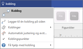 Skjermbilde av verktøyet Fortell meg hva du ønsker å gjøre, som viser resultater for Koble til.