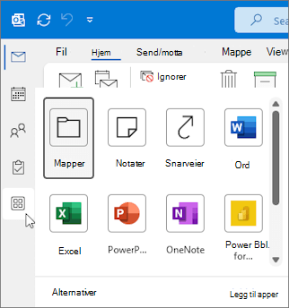 Undermenyen Flere apper i Outlook for Windows.