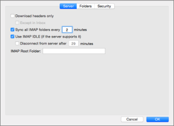 Serverinnstillinger for IMAP-konto i Outlook 2016 for Mac