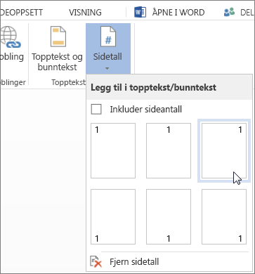 Sidetallgalleri i Word Online