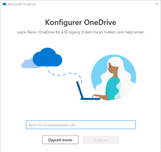 Skjermbilde av den første skjermen i installasjonsprogrammet for OneDrive