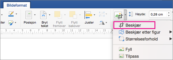 Beskjær er uthevet på Bildeformat-fanen.