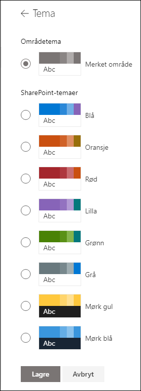 Endre tema for SharePoint-området