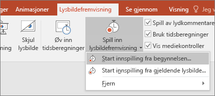 Viser knappen spill inn lysbildefremvisning i powerpoint