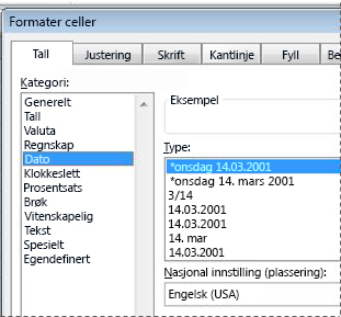 Dialogboksen Formater celler