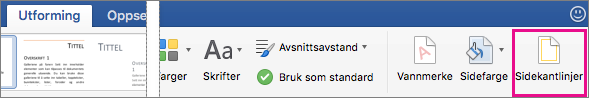 Alternativet Sidekantlinjer alternativet er uthevet på Utforming-fanen