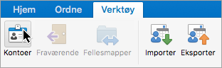 Viser Kontoer-knappen på Verktøy-menyen