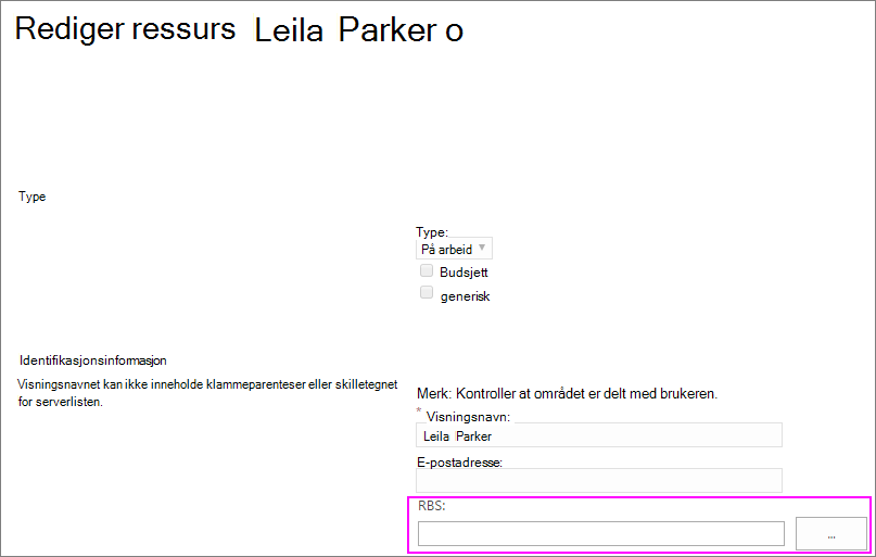 Informasjon om ressurs typen