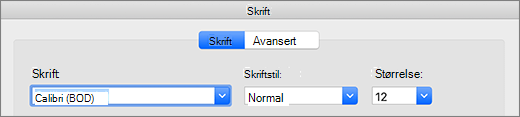 Skriftutvalg i dialogboksen