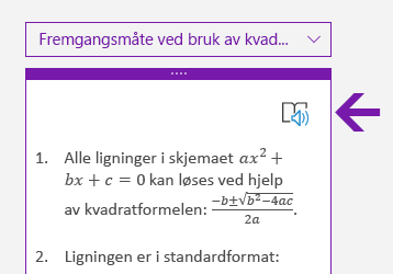 Engasjerende leser-ikonet i Matematikk-ruten i OneNote for Windows 10