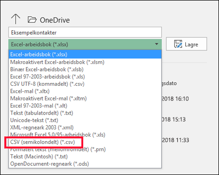 Lagre Excel-filen som en CSV-fil.