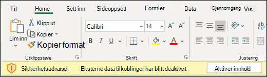 Eksterne datatilkoblinger er deaktivert . Kontroller Aktiver innhold for å aktivere.